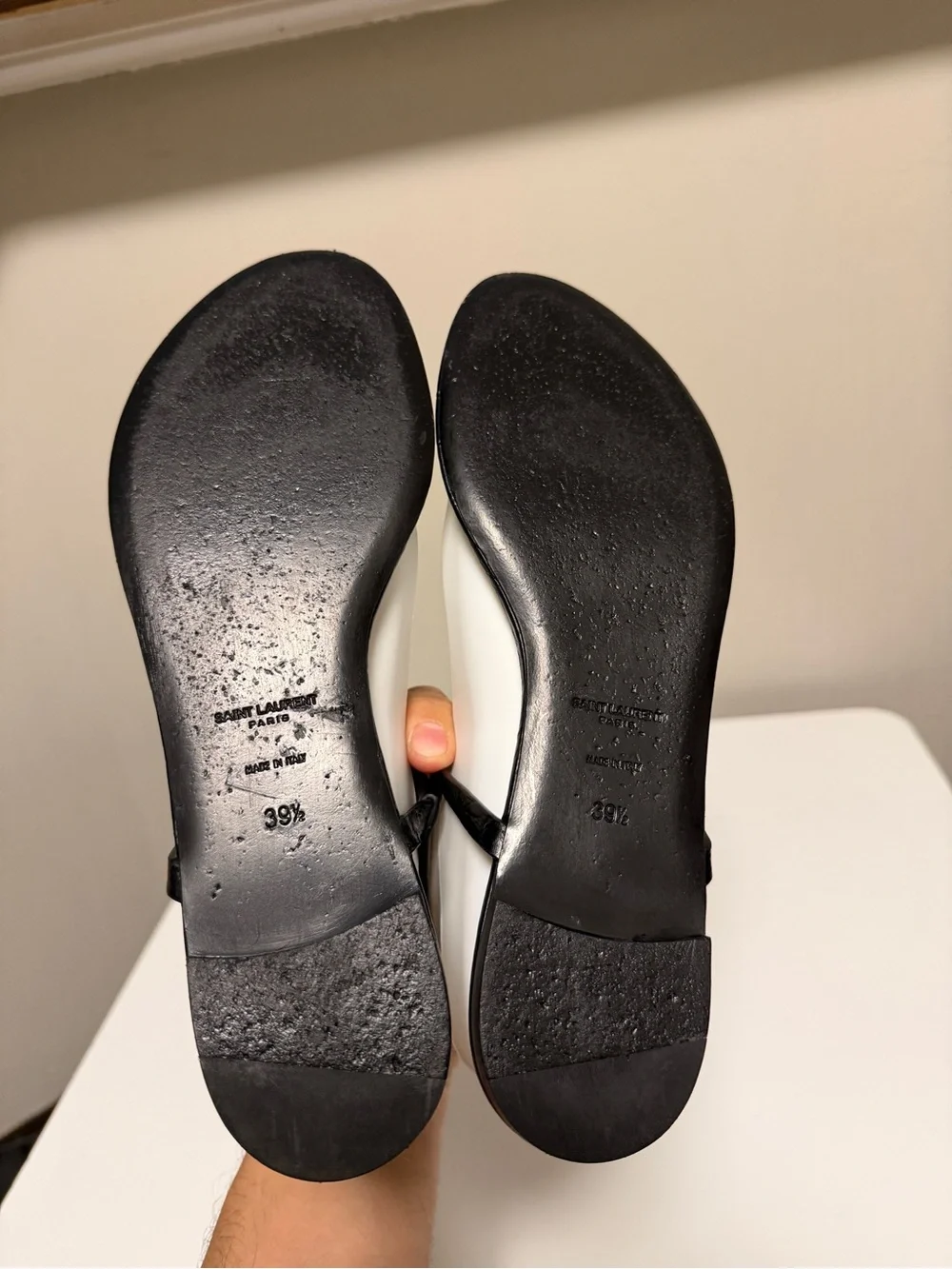 Saint Laurent YSL Logo Cassandra Black Leather Thong Flat Sandal EU 39.5 US 9.5